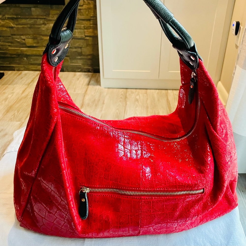 Stylish Red Hobo Bag with Black Handles - Women Bags Hobos